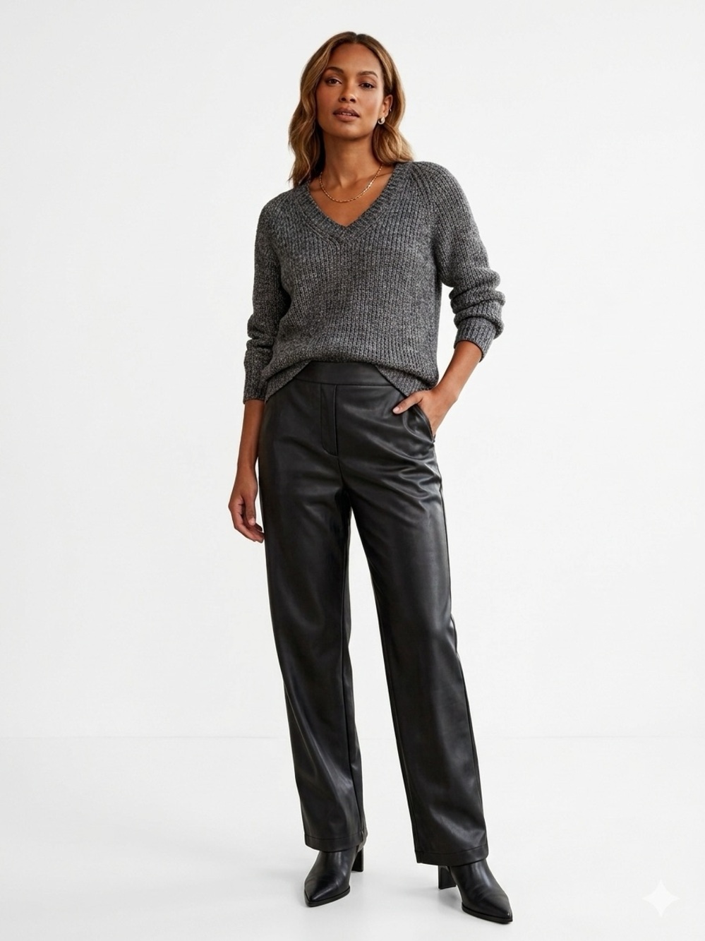 NWT Black Faux Leather Straight-Leg Pants • Size Small